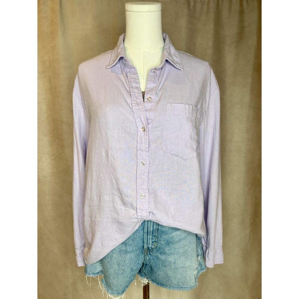 Gap Linen Blend Button Up Shirt Lavender Relaxed Fit S Coastal Vacation